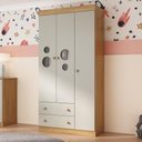 Ver imagem 1 de Guarda-roupa Infantil 92cm com Vidro 3 Portas e 2 Gavetas Pirulito Multimóveis Mp4467 Madeirado/off