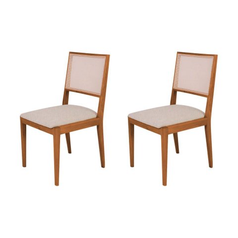 Conjunto com 2 Cadeiras de Jantar Estofada Suellen em Madeira e Mdf Cerejeira Linho Bege