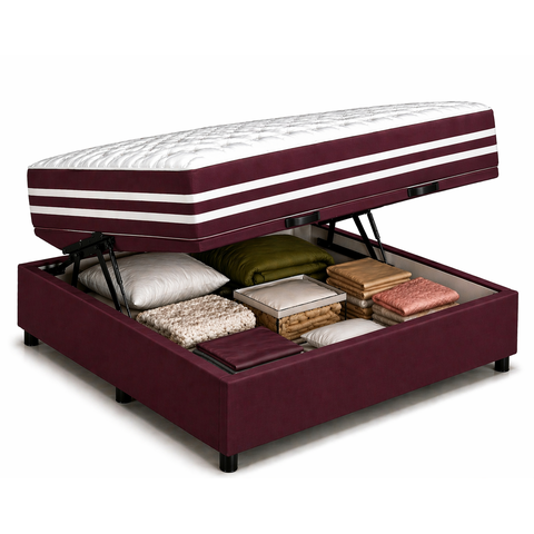 Kit Cama Box Baú Casal 138x188 cm + Colchão Molas Ensacada Casal 20 cm Vinho Suede