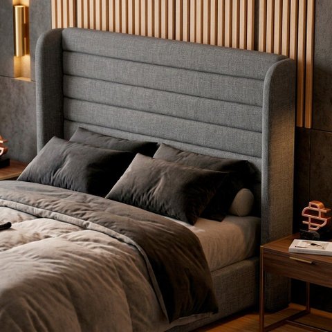 Cabeceira Estofada para Cama Box Queen Sasha 160cm Moderna Linho Cinza - Desk Design