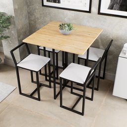 Conjunto Mesa Pinus 4 Cadeiras Estofado Industrial Black - 1