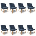 Ver imagem 1 de Kit 8 Cadeiras Estofadas para Sala de Jantar Pés Palito Lia Suede Azul Marinho - Ibiza