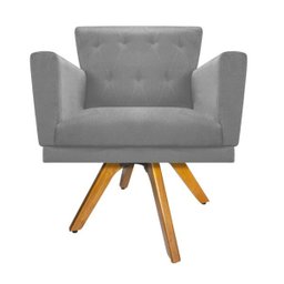 Poltrona Dália Base Giratória de Madeira Suede Cinza - Doce Sonho Móveis - 1