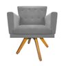 Poltrona Dália Base Giratória de Madeira Suede Cinza - Doce Sonho Móveis - 1
