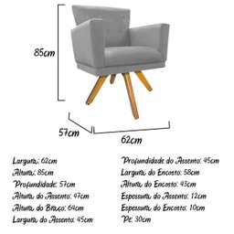 Poltrona Dália Base Giratória de Madeira Suede Cinza - Doce Sonho Móveis - 4