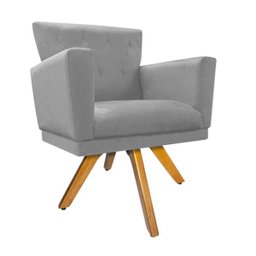 Poltrona Dália Base Giratória de Madeira Suede Cinza - Doce Sonho Móveis - 2