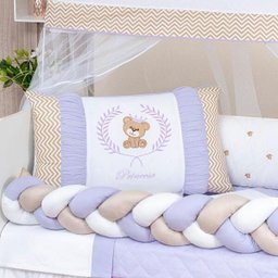 Kit Berço Trança Completo Urso Teddy Lilas 12 Peças - 4