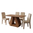 Ver imagem 1 de Mesa de Jantar Agata Mdf com 4 Cadeiras Estofadas Suede Nude Molci