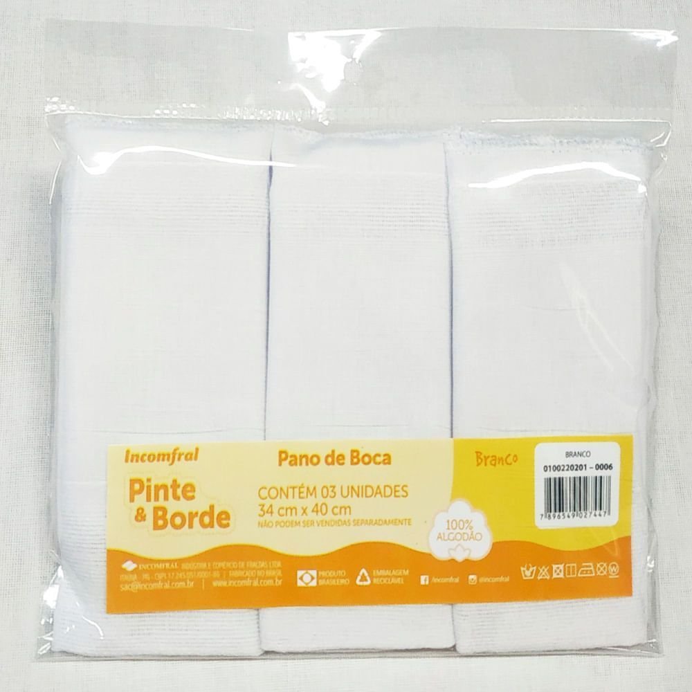 Kit Pano de Boca Bebe Pinte e Borde Incomfral C/9 Panos Branco - 2