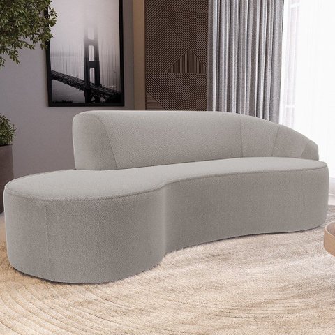 Sofá 4 Lugares Curvo Sala de Estar Living Firenze Direito D02 Bouclê Bege 280 cm B-62 - Lyam