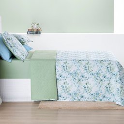 Kit Cobre Leito Colcha Maris King Estampado Dupla Face Percalle 200 Fios 3 Peças Forest Verde - 80% - 3 Kit Cobre Leito Colcha Maris King Estampado Dupla Face Percalle 200 Fios 3 Peças Forest Verde - 80% - 3