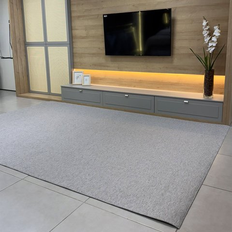 Tapete Trellas Sérvia Linho Luxo Retangular Antiderrapante Cinza Ideal para Sala e Quarto, Confortáv