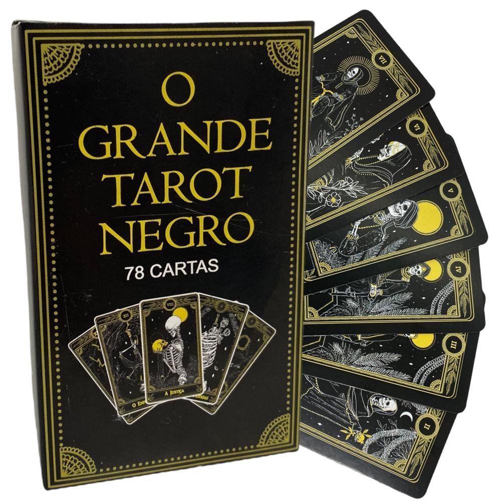 Baralho o Tarot Negro 78 Cartas sendo 22 arcanos maiores e mais 56 cartas intuitivas com manual expl