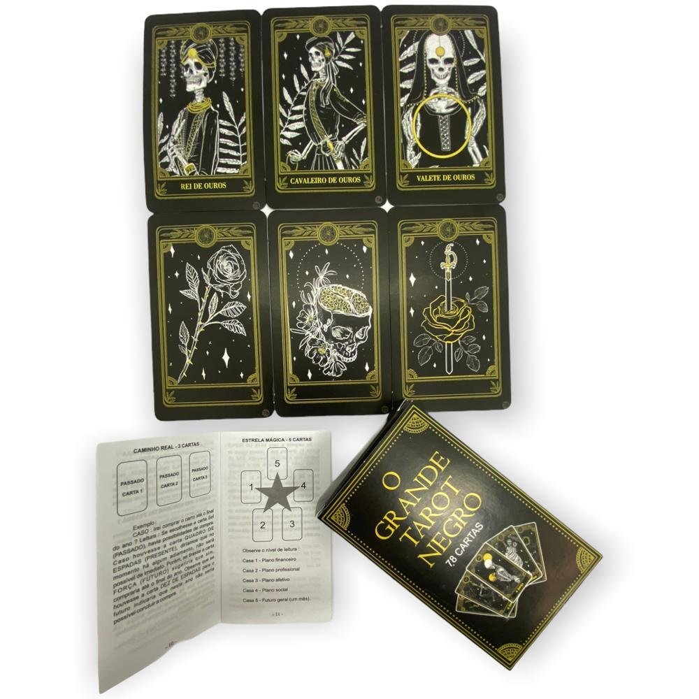 Baralho o Tarot Negro 78 Cartas sendo 22 arcanos maiores e mais 56 cartas intuitivas com manual expl - 2