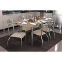 Ver imagem 1 de Conjunto: Mesa de Cozinha Elba Tampo Madeirado C/ Vidro 160cm e 6 Cadeiras Portugal Cromada/freijo