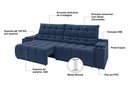 Ver imagem 3 de Sofá Connect Premium 2,00m Assento Retrátil e Reclinável com Porta Copos e Entrada USB Suede Azul