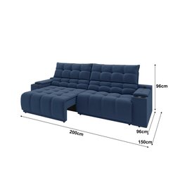 Sofá Connect Premium 2,00m Assento Retrátil/reclinável com Porta Copos e Entrada Usb Suede Azul - 2