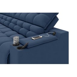 Sofá Connect Premium 2,00m Assento Retrátil/reclinável com Porta Copos e Entrada Usb Suede Azul - 4