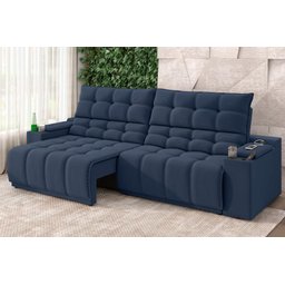 Sofá Connect Premium 2,00m Assento Retrátil/reclinável com Porta Copos e Entrada Usb Suede Azul - 1