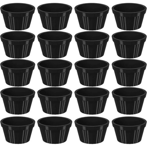Kit 20 Ramequim Plástico Preto Canelado 60ml Molheira Pequena Uno Coza Restaurante