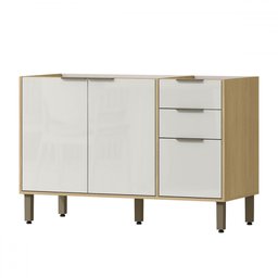 Balcão de Cozinha para Pia 120 Cm Glória 3 Portas 2 Gavetas Castanho/off White - Mx Móveis - 1