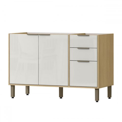 Balcão de Cozinha para Pia 120 Cm Glória 3 Portas 2 Gavetas Castanho/off White - Mx Móveis