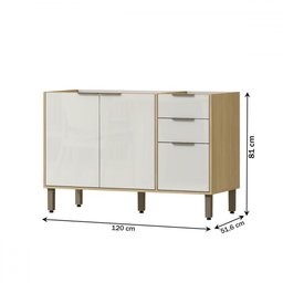 Balcão de Cozinha para Pia 120 Cm Glória 3 Portas 2 Gavetas Castanho/off White - Mx Móveis - 3