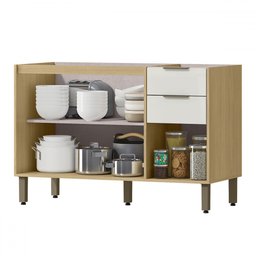 Balcão de Cozinha para Pia 120 Cm Glória 3 Portas 2 Gavetas Castanho/off White - Mx Móveis - 2