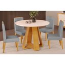 Ver imagem 1 de Conjunto: Mesa Sala Jantar Celeste Tampo Madeirado C/ Vidro Redondo 103x103cm e 4 Cadeiras Lia Cedro