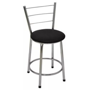 Banqueta Baixa Cromada com Encosto para Cozinha Assento Preto