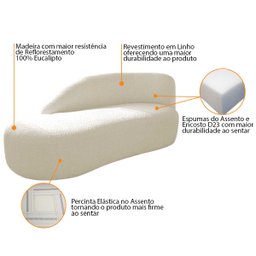 Kit Divã Luna 140cm Lado Esquerdo e 02 Poltronas Base de Ferro Dourado Linho - 4