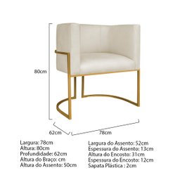Kit Divã Luna 140cm Lado Esquerdo e 02 Poltronas Base de Ferro Dourado Linho - 5