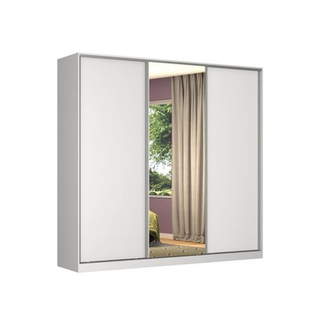 Guarda Roupa 246,5cm 3 Portas 1 Espelho 100% Mdf Branco