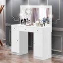 Ver imagem 1 de Penteadeira Camarim com 3 Gavetas 2 Portas Espelho e LED - Realeza - Branco J&A Móveis