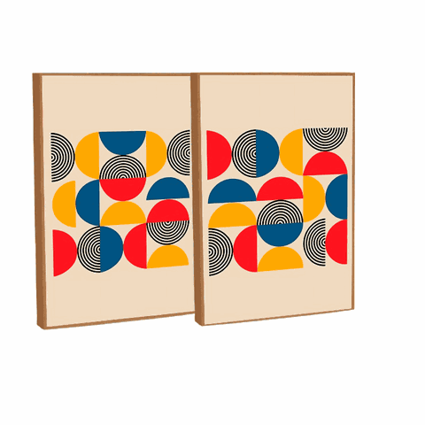 Quadro Decorativo Bauhaus Abstrato Moderno em 2 Telas com Moldura Filete