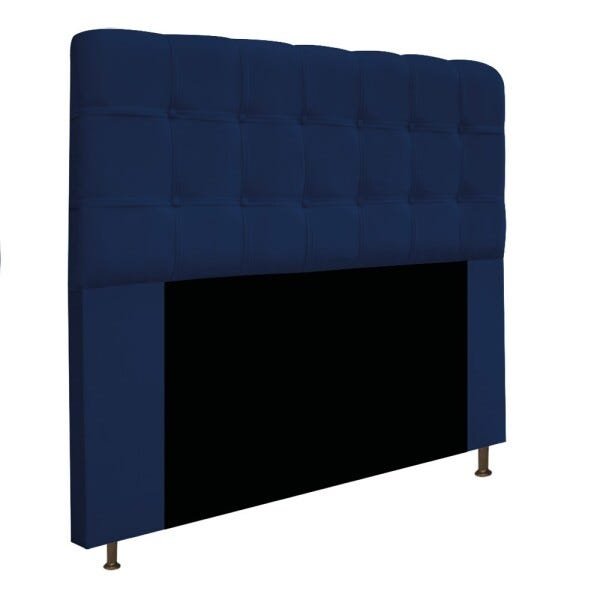 Kit Cabeceira e Calçadeira Baú Estofada Mel 160 cm Queen Size Com Capitonê Suede Azul Marinho - - 2