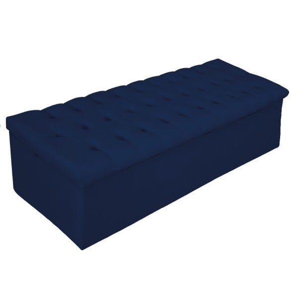 Kit Cabeceira e Calçadeira Baú Estofada Mel 160 cm Queen Size Com Capitonê Suede Azul Marinho - - 3