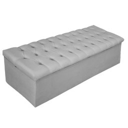 Kit Cabeceira e Calçadeira Baú Estofada Mel 160 cm Queen Size Com Capitonê Suede Cinza - Doce - 3