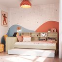 Ver imagem 2 de Cama Infanto Juvenil com Escrivaninha Estante e Cama Auxiliar Solteiro Carvalho e Branco Completa Mó