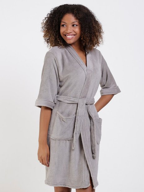 Roupão Microfibra Plush Inverno Frio Toque Macio Unissex Cor: Linho Tamanho: P - 5