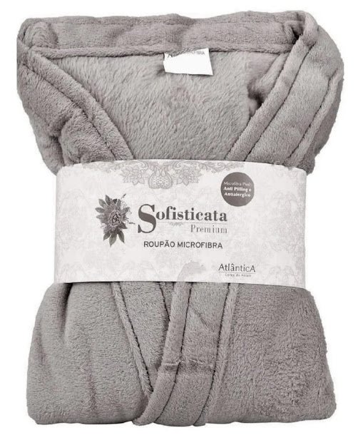 Roupão Microfibra Plush Inverno Frio Toque Macio Unissex Cor: Linho Tamanho: P - 1