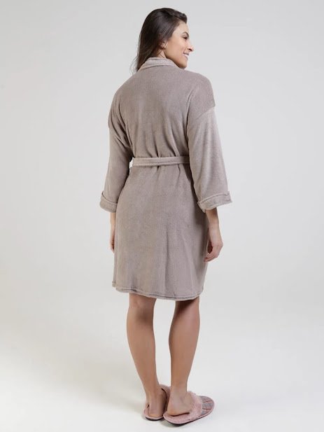 Roupão Microfibra Plush Inverno Frio Toque Macio Unissex Cor: Linho Tamanho: P - 3