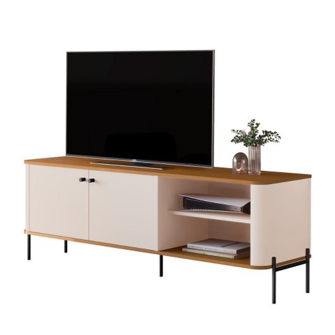 Rack Bancada Tucupí 140cm para Tv até 60" com Pés de Metal Off White/nature/preto