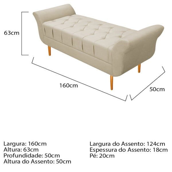 Kit Cabeceira Lady e Recamier Ari 160 cm Queen Size Corano Bege - Doce Sonho Móveis - 5