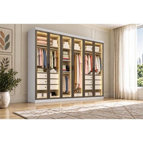 Guarda Roupa Closet Modulado Casal 6PTS 6g Linea Neve N. Horizonte