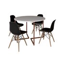 Ver imagem 6 de Mesa Jantar Industrial Redonda 110Cm Branca Base V Cobre C/4 Cadeiras Preta Base Madeira Branco