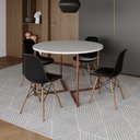 Ver imagem 1 de Mesa Jantar Industrial Redonda 110Cm Branca Base V Cobre C/4 Cadeiras Preta Base Madeira Branco