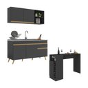 Ver imagem 1 de Armário de Cozinha Compacta com Mesa Gourmet Veneza Multimóveis Mp2201 Preto/dourado