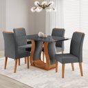 Ver imagem 1 de Conjunto Sala de Jantar Mesa 120x80cm Tampo com Vidro 4 Cadeiras Inspirare Yescasa Cinza/Mel