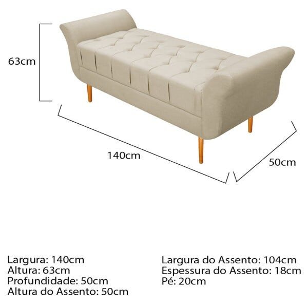 Recamier Estofado Ari 140 cm Casal Corano Bege - 4